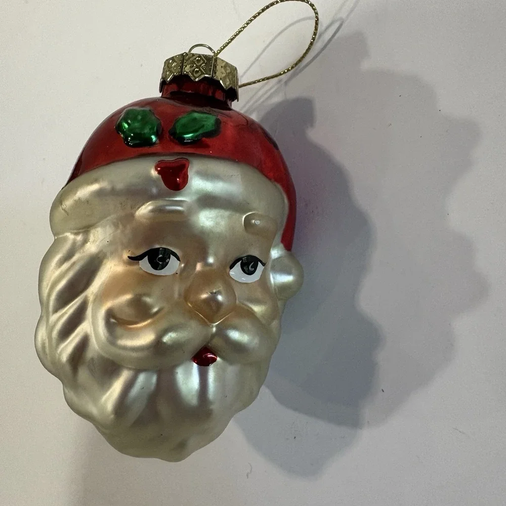 Vintage  SANTA CLAUS Head/Face Blown Mercury Glass Christmas Ornament 3.5